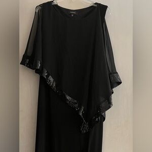 R & M Richards Long Black Evening Dress with Sequin Detail - Size 14